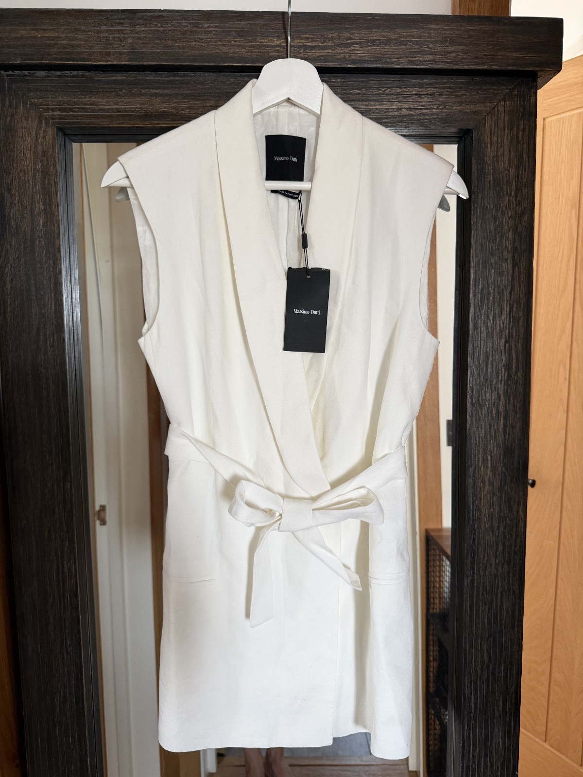 Massimo Dutti Linen Blazer Belted Dress White Sleeveless EU 36 US 4 Womens