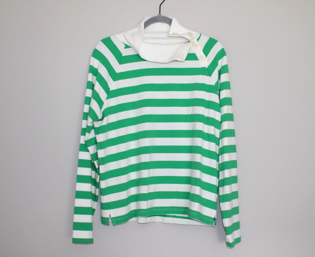 J Crew Womens Kelly Green White Striped Sweatshirt Sweater Rugby Pullover Medium