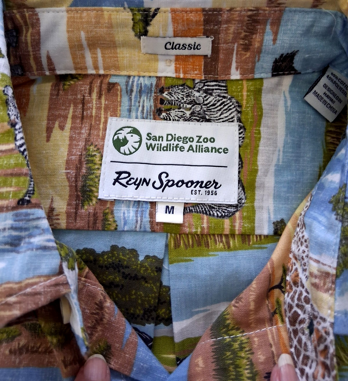 Reyn Spooner Men’s “SAN DIEGO ZOO WILDLIFE AFRICAN SAVANNA ” Classic Fit Sunset