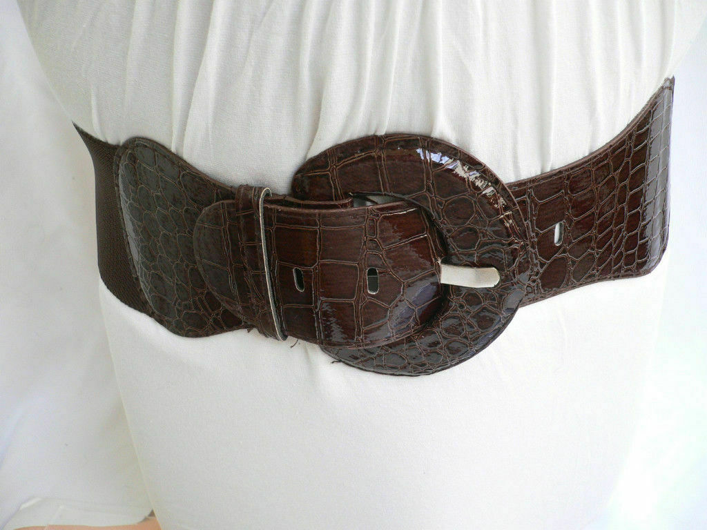 Women Wide Dark Brown Elastic Waistband Fashion Belt Hip High Waist Size XS S M