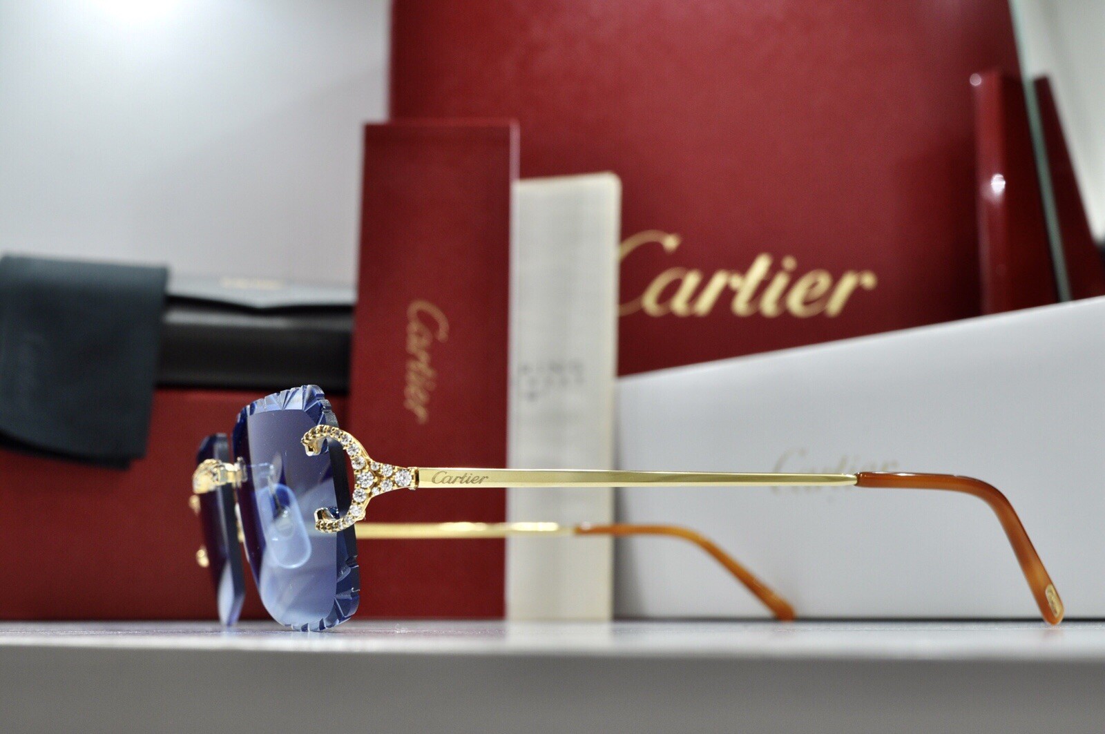 Cartier rimless Custom Diamond💎sunglasses glasses BIG C decor Piccadilly Frame