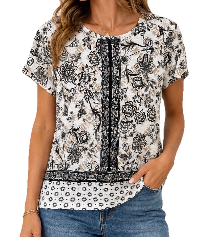 Lucky Brand Floral Paisley Tee Womens Medium Crew Neck Cotton Modal NWT