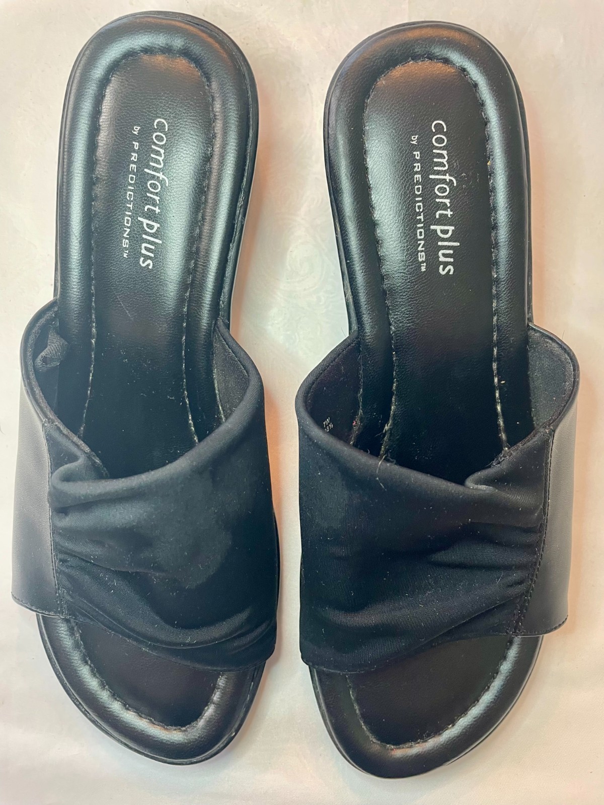 Comfort Plus by Predictions-Black Stretch Fabric/Wedge Heel Slip On-sz.7W