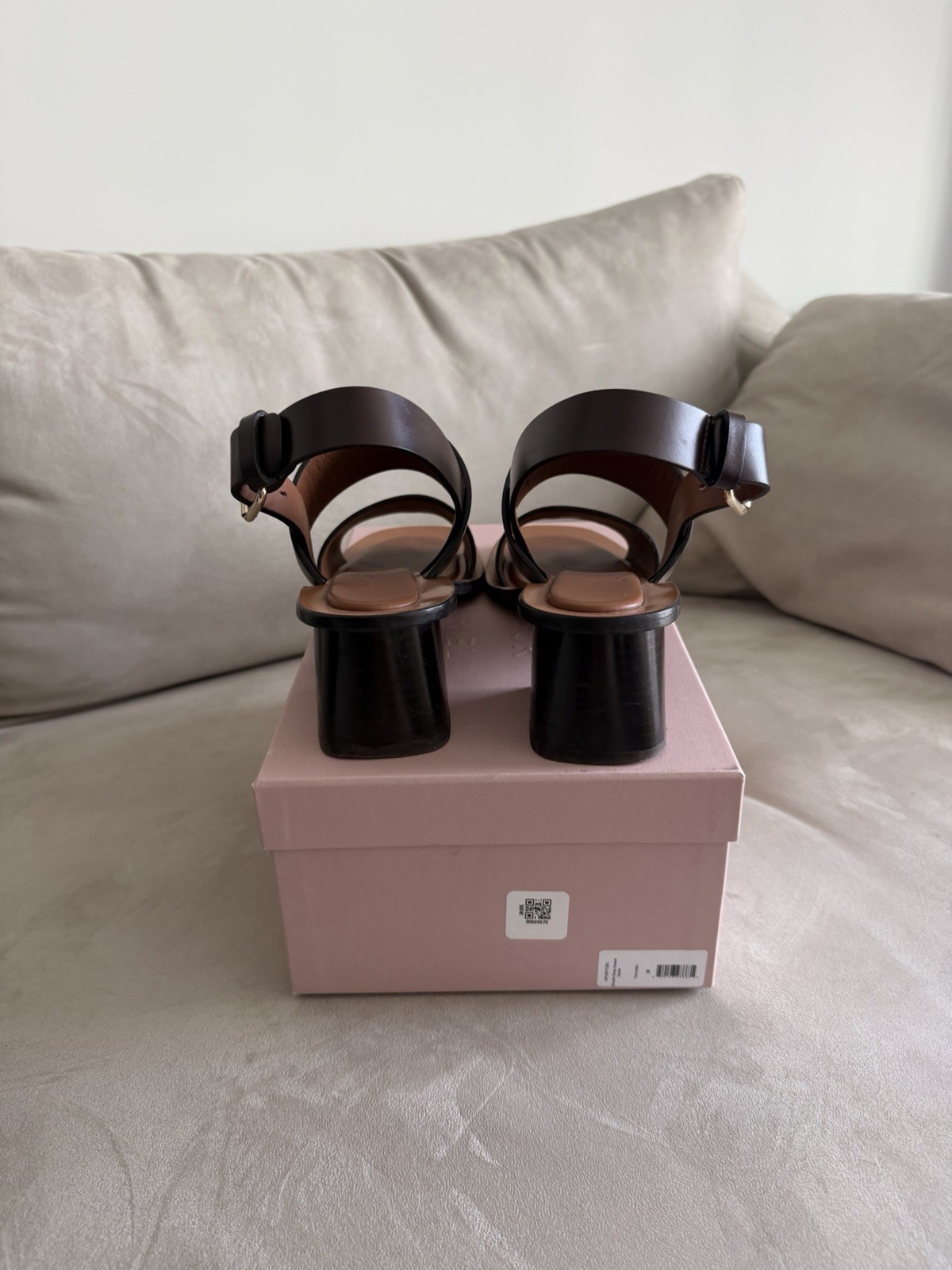 MANSUR GAVRIEL Women’s Chocolate Calf Leather Strappy Block Sandals 8