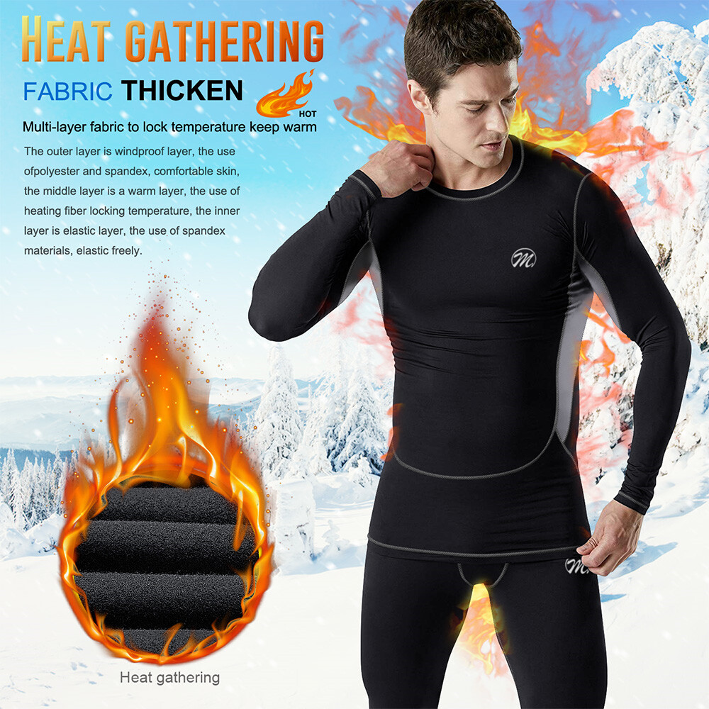 Mens Thermal Underwear Long Johns Set Fleece Lined Winter Warm Fleece Base Layer