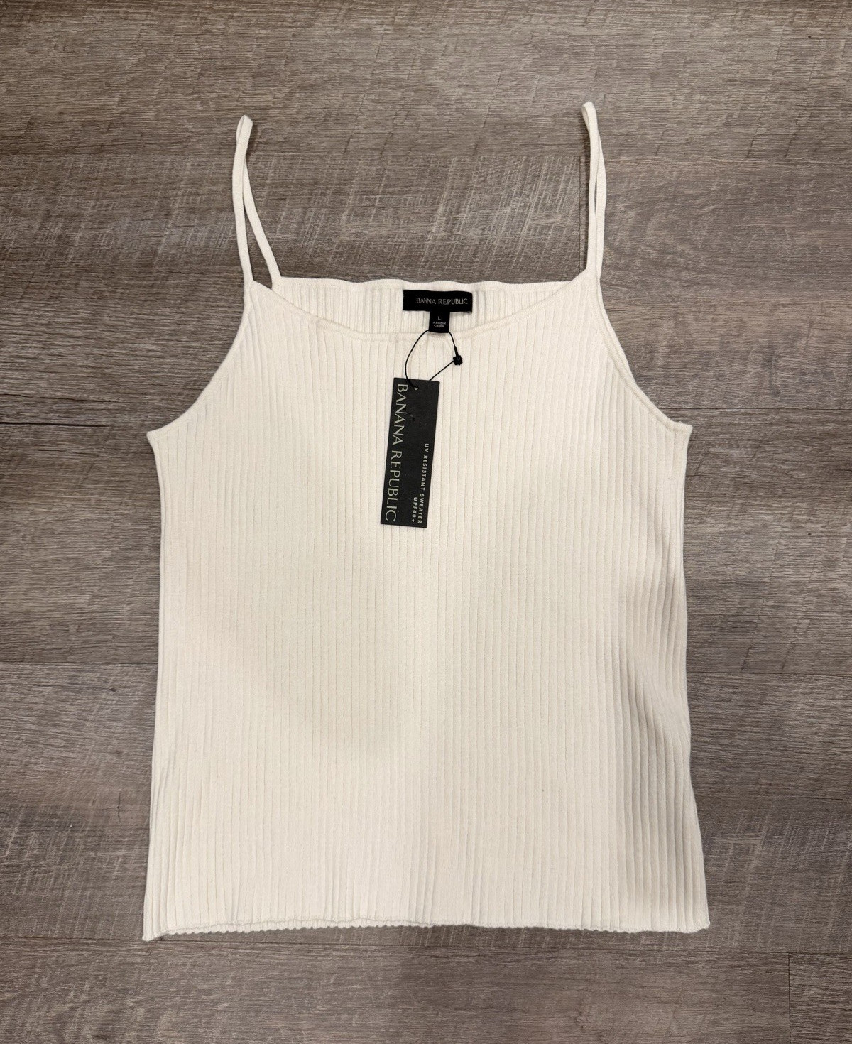 Banana Republic Ribbed Sweater Tank NWT Size L Ivory UPF 40+ Knit Cami Old Money