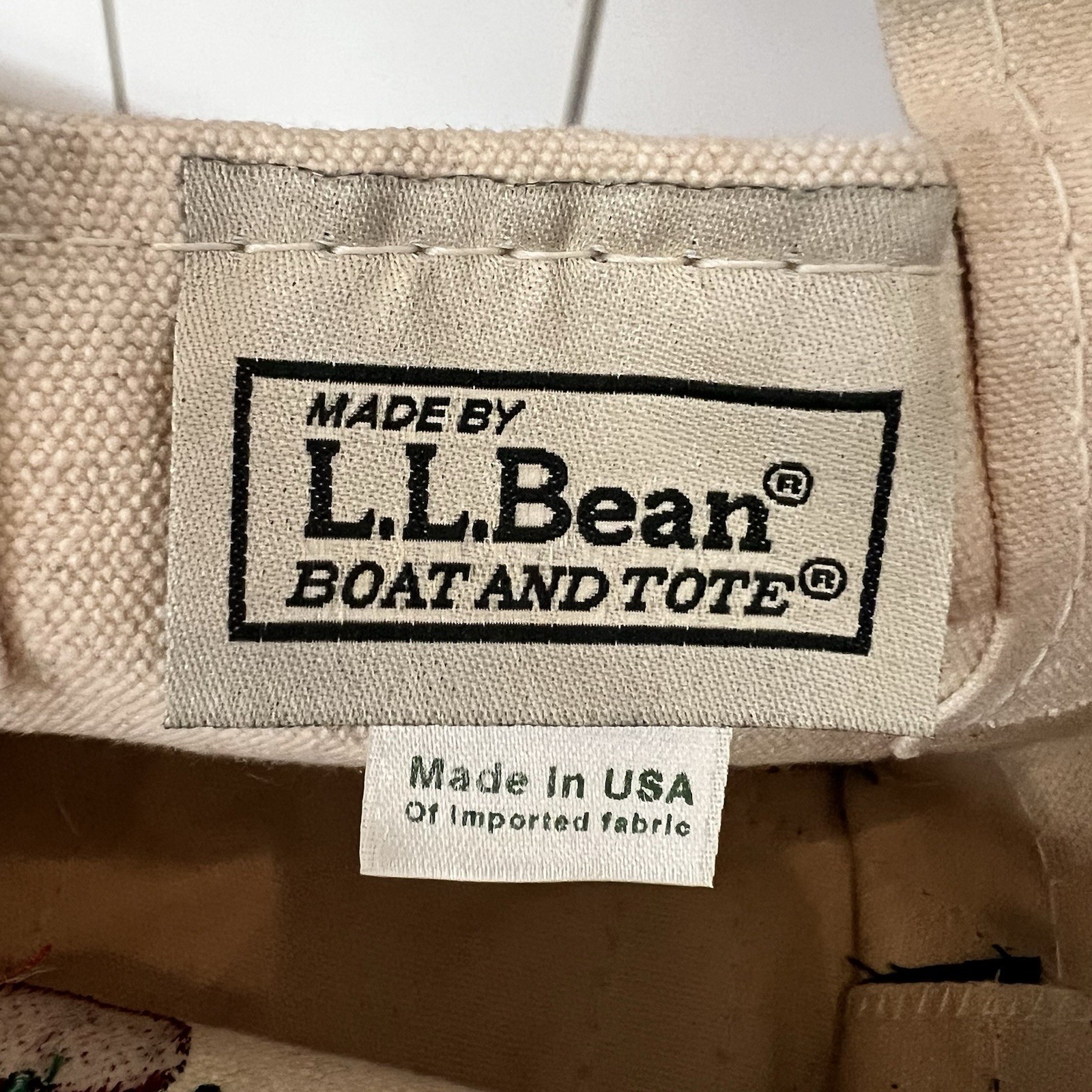 LL Bean Vintage Canvas Mini Boat and Tote Bag Green Embroidered Apple