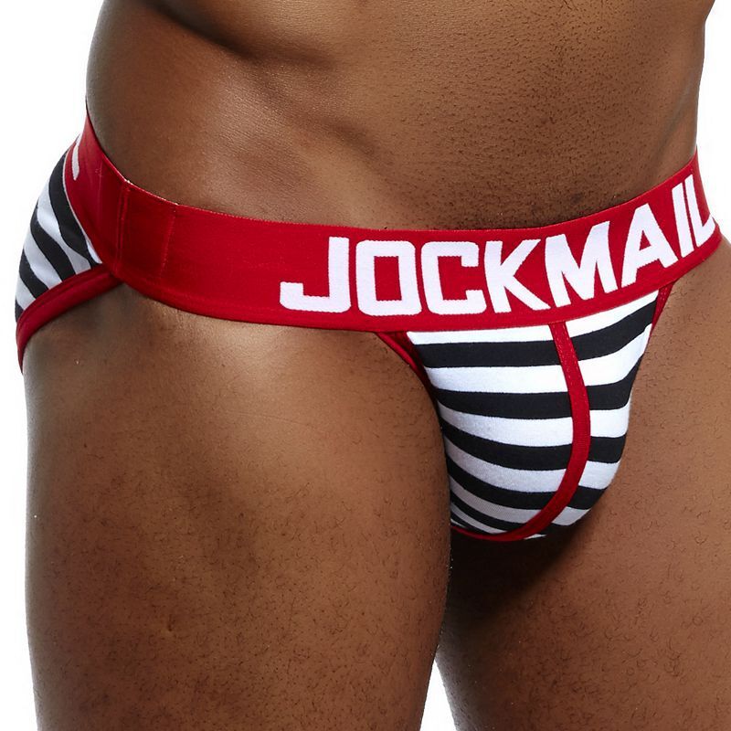 Jockmail Sexy Men’s Striped Brief Cotton U Convex Pouch Breathable Underwear