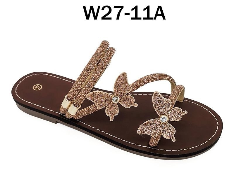 Women’s Brown/Gold Rhinestone Butterfly Thong Slip-On Flat Sandals US 7EU 37