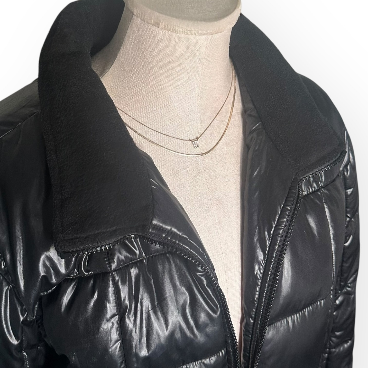 ’94 Vintage OLD NAVY Quilted Puffer Jacket Gloss Removable Hood Coat Black XL