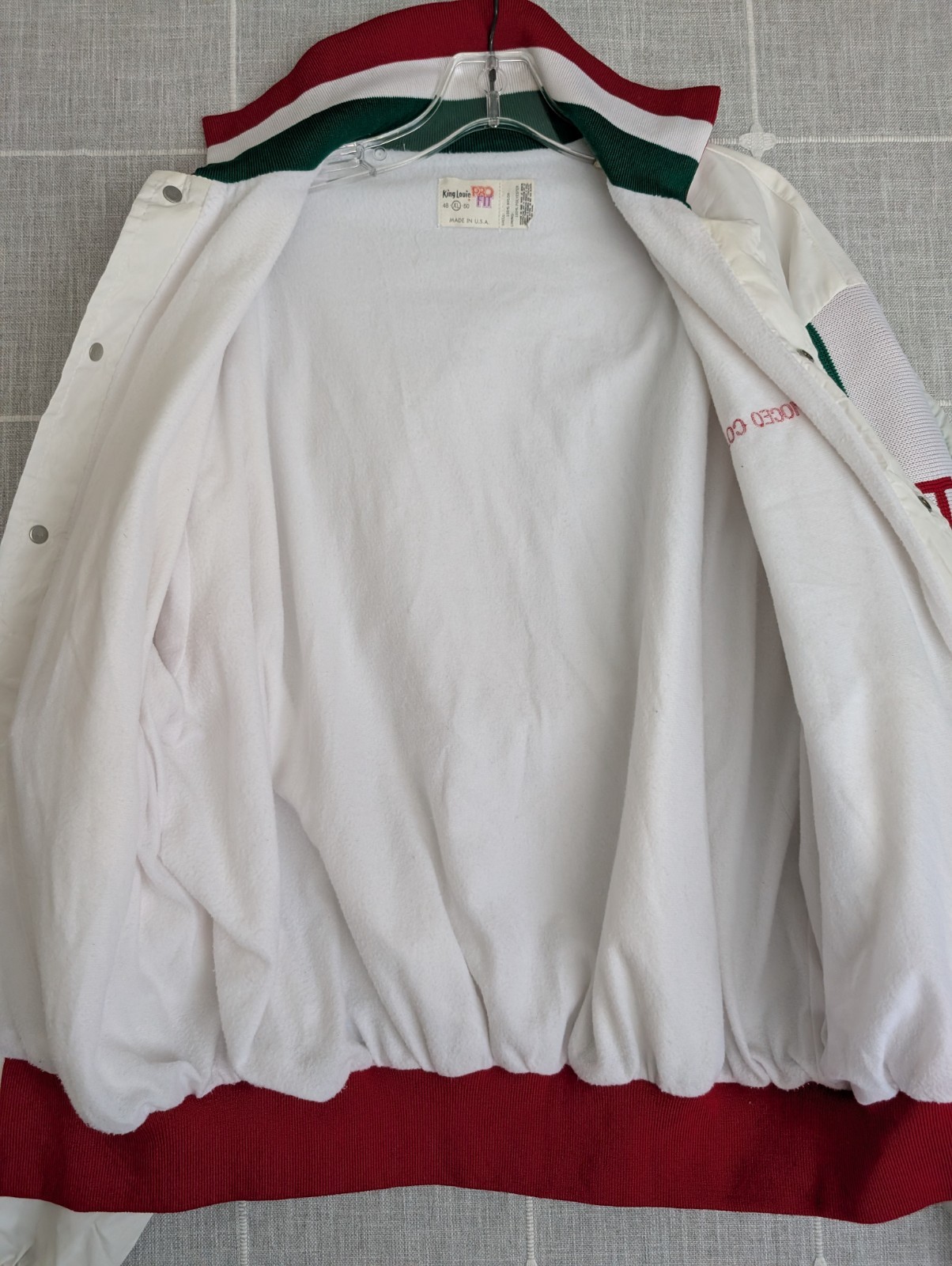 Vintage King Louie Italia Jacket Mens XL White Varsity USA Company Name Read**