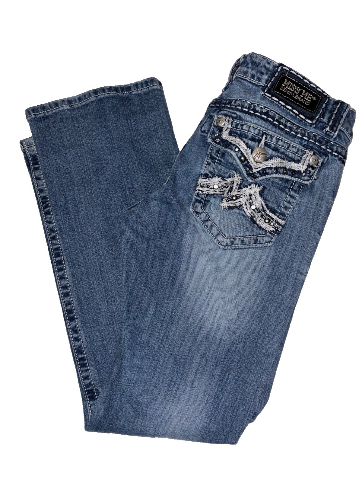 Miss Me Women’s 28 / 30 Medium Blue Wash Bootcut Stretch Jeans Embroidered