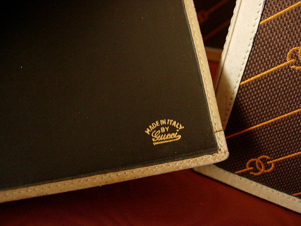 RARE Vintage GUCCI DESK SET Blotter Pad Pencil Cup Notebook Opener Accessory GG