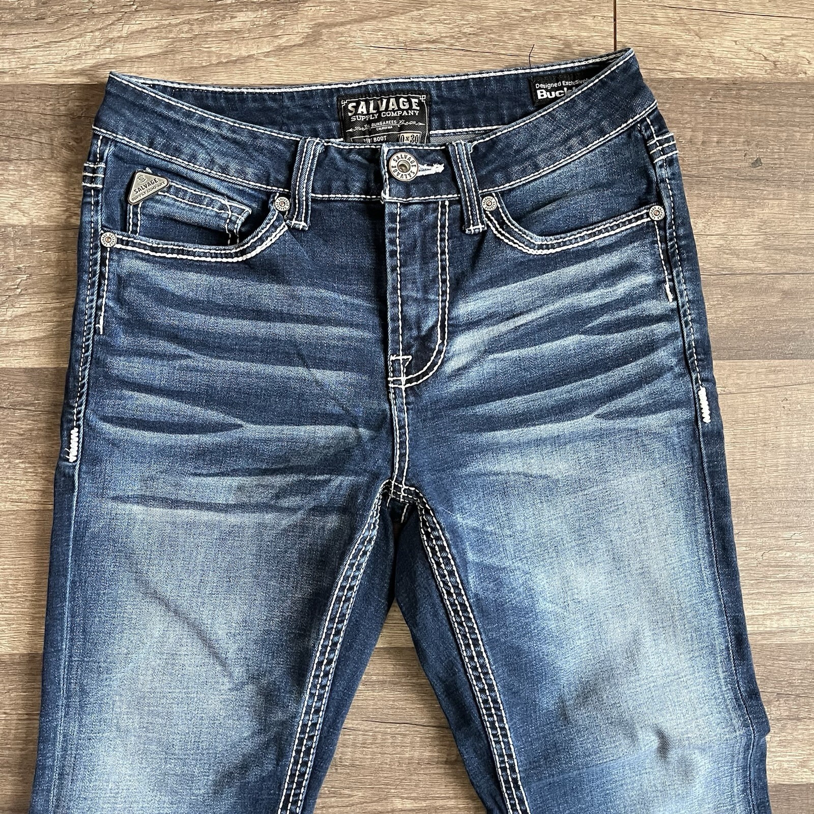 Salvage Riot Boot Athletic Fit Stretch Buckle Jeans Mens 30×30 Dark Blue NWOT