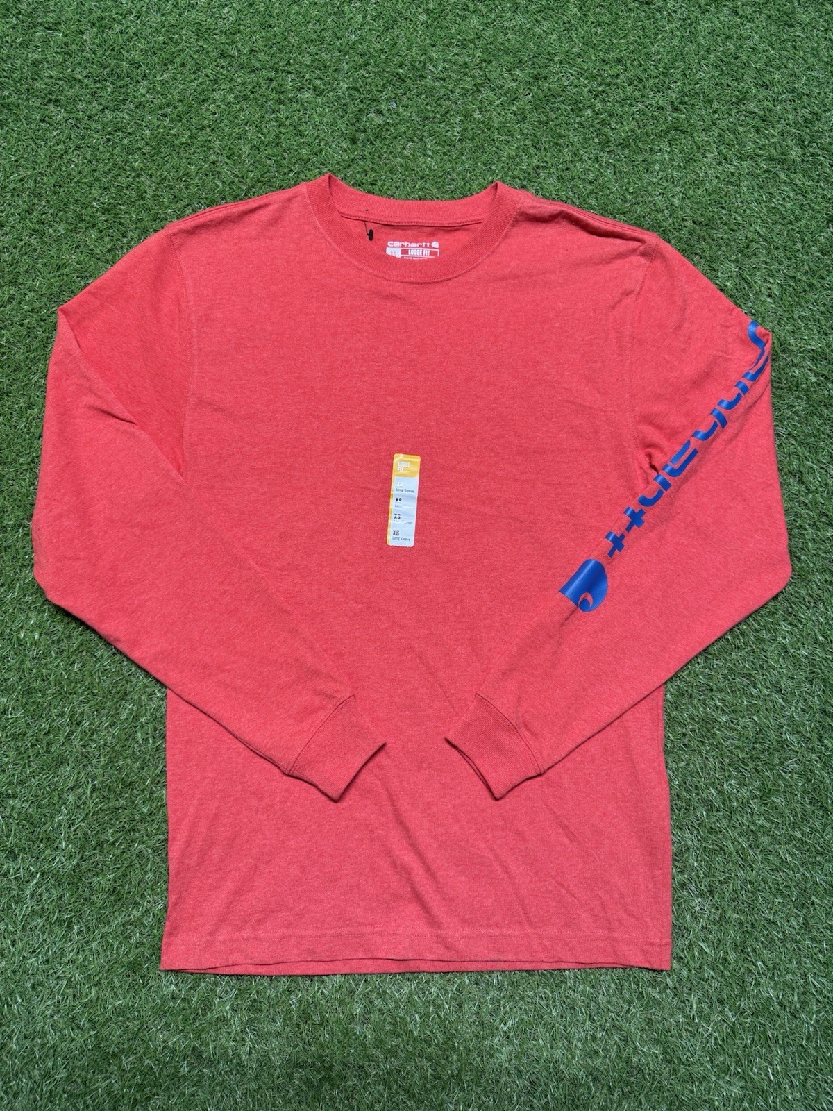 Carhartt Men’s Loose Fit Heavyweight Long Sleeve Graphic-Sleeve T-Shirt XS Red