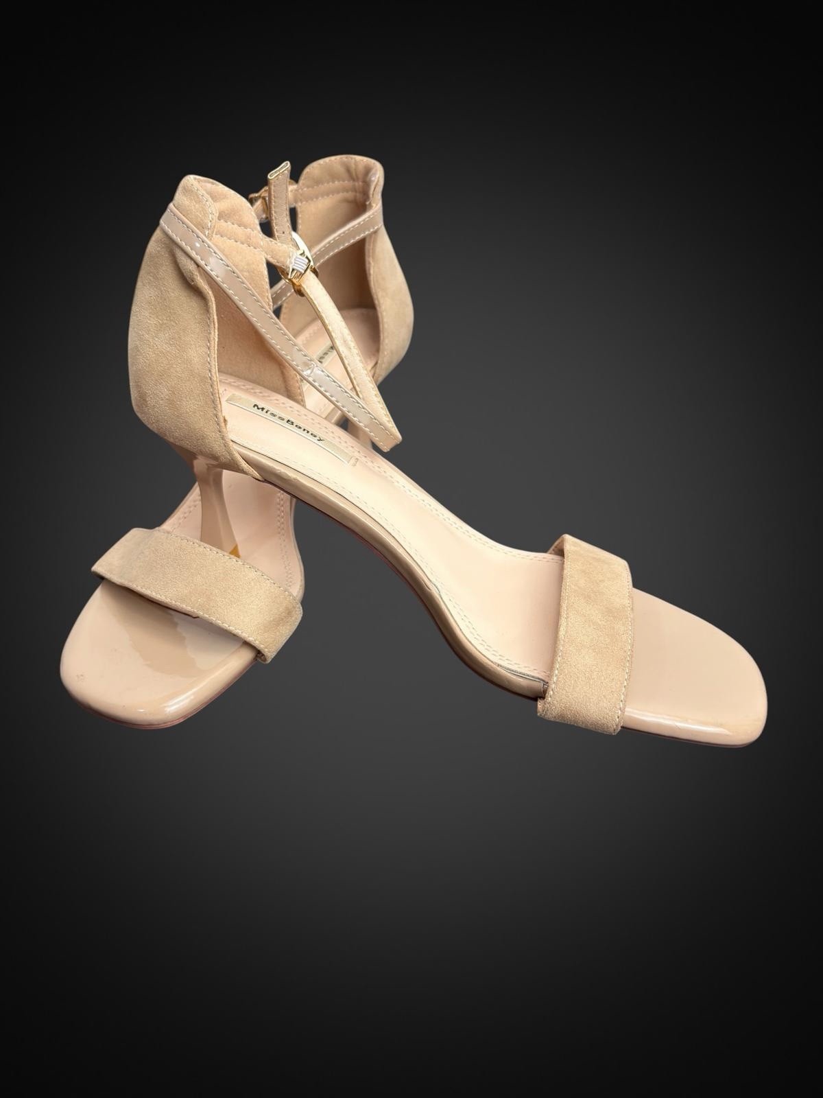 Miss Barley Women’s Beige Suede Strappy Ankle Strap Open Toe Heels EU 38