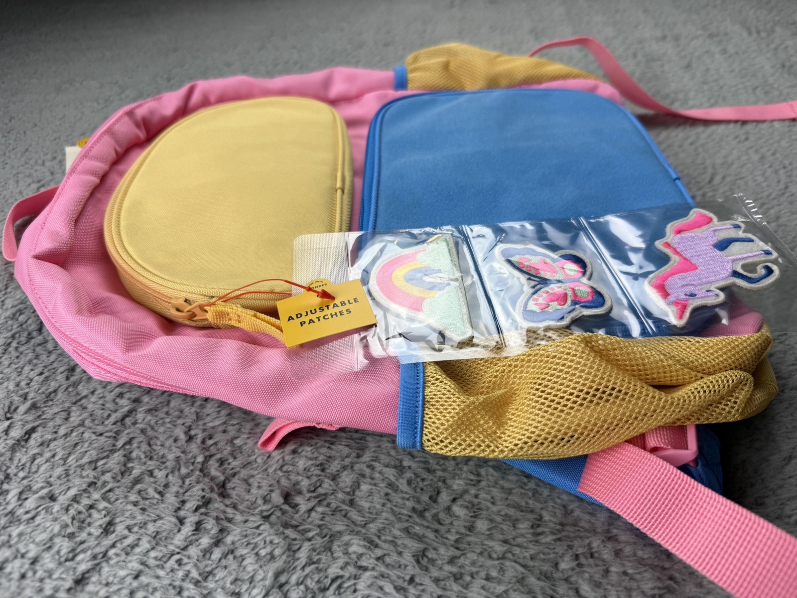 Cat & Jack Backpack Kids Rainbow Unicorn Butterfly Patches School Bookbag New