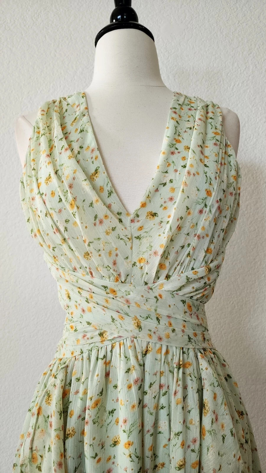 New Anthro Maxi Dress Size Small XS Floral Green Coquette Lace Up Prom Formal