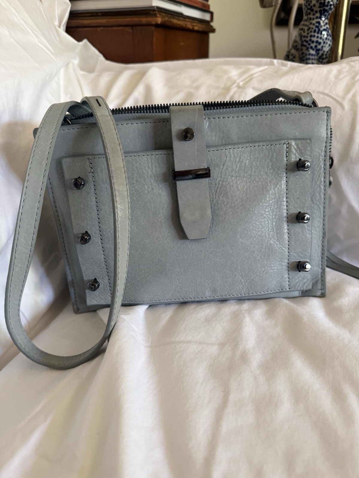 Botkier Warren City Small Leather Crossbody Messenger Sky Blue Leather Women Bag