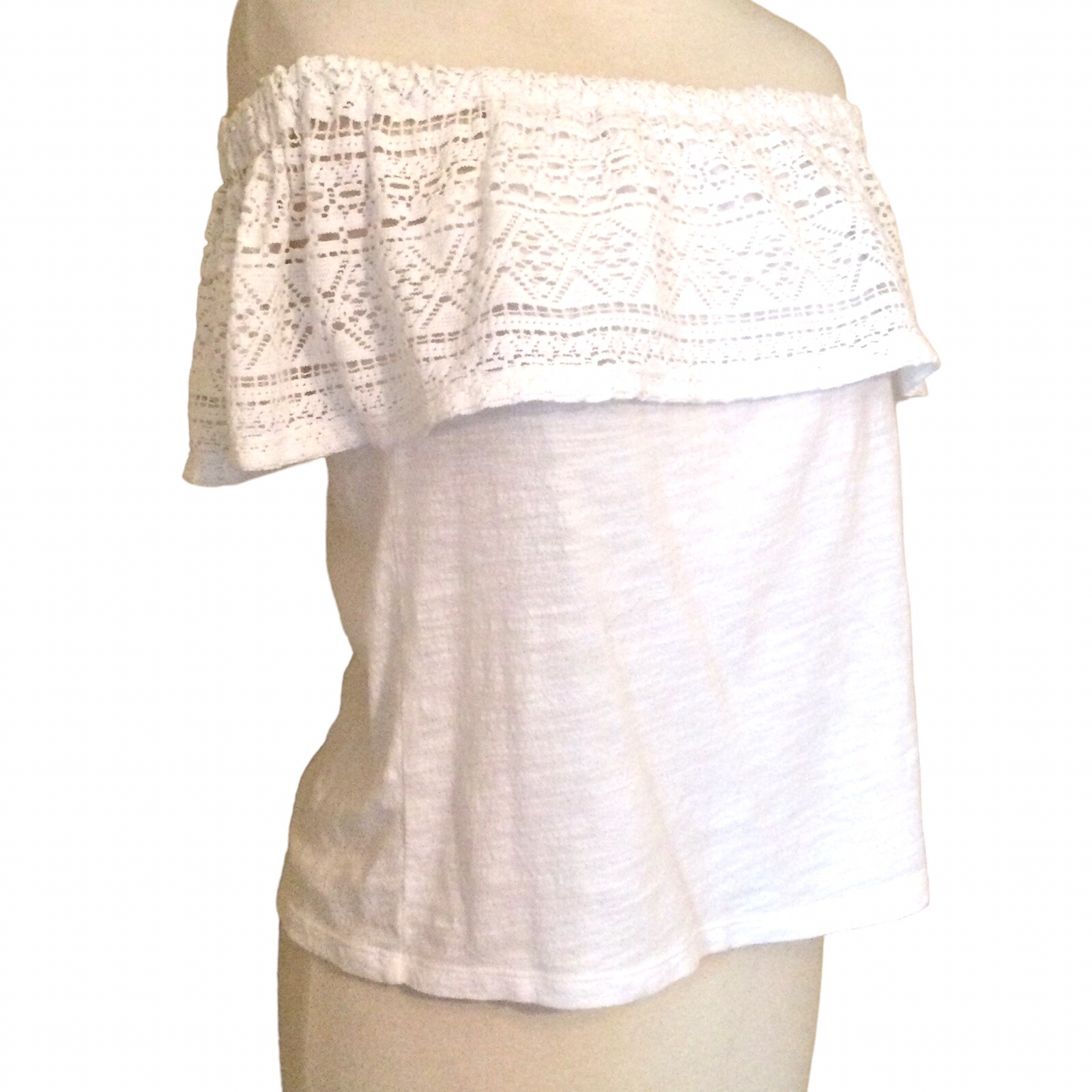 Lucky Brand White Lace Crochet Ruffle Off the Shoulder Top S