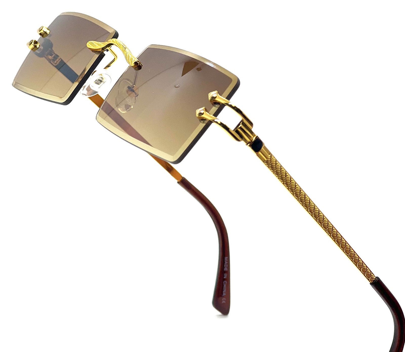 Hip Hop Glasses Clear Lens Gold Frame Rimless Square Shades Migos Quevo Style