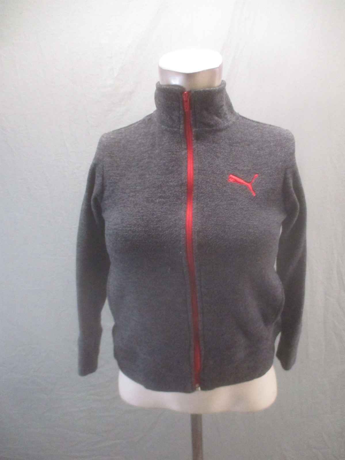 Puma Size S (6/7) Kids Gray Pockets Collared Full Zip Activewear Logo Jacket 179
