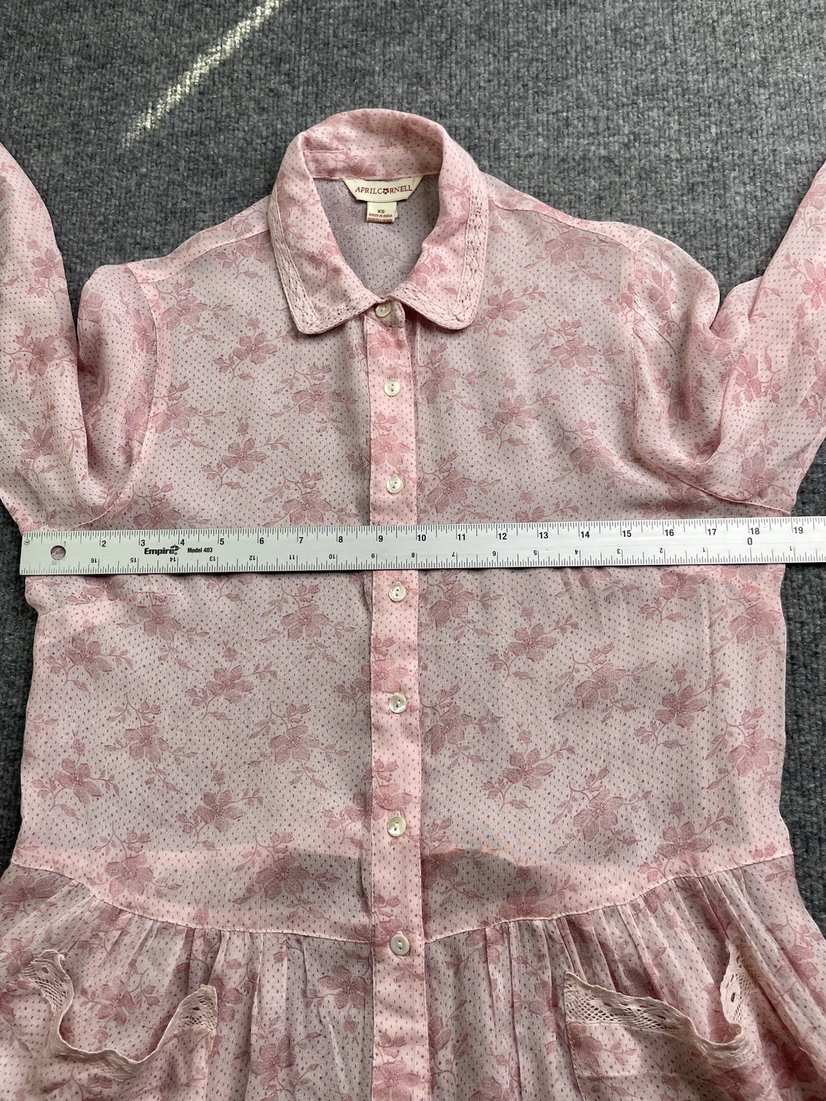 April Cornell Aimee Blouse XS Romantic Georgette Floral Pink Roll Up Lightweight