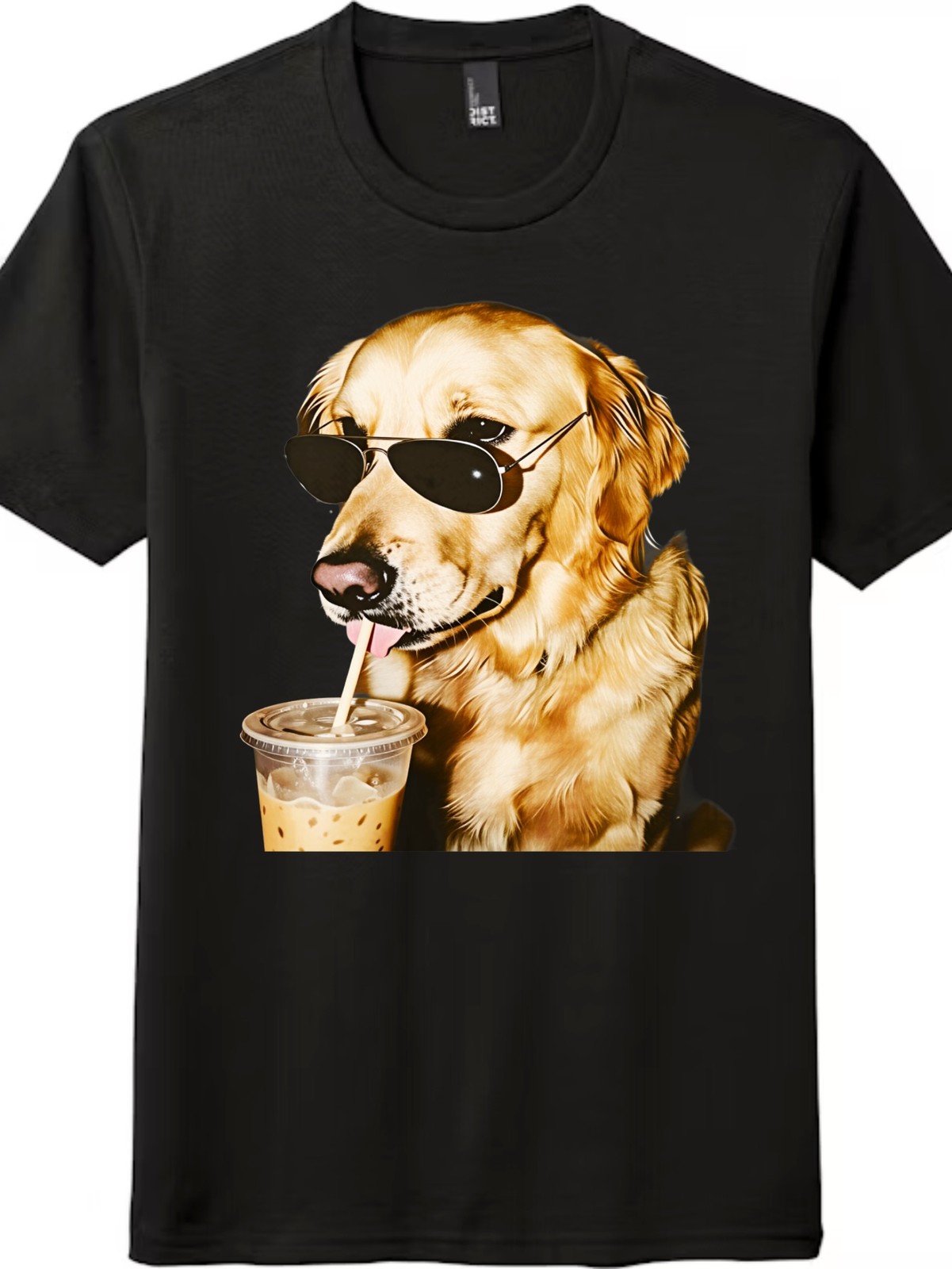 Laid-Back Dog Lover “Coffee Drinking Golden” Statement Graphic T-Shirt