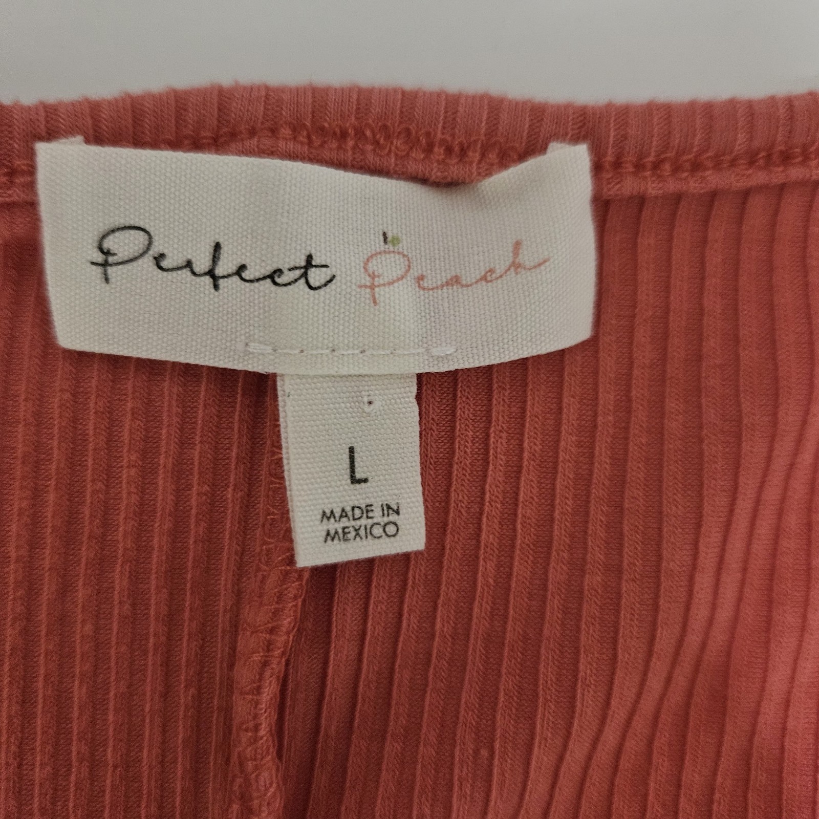 PERFECT PEACH Terracotta Rib Knit Ruffle Flutter Sleeve Top Large
