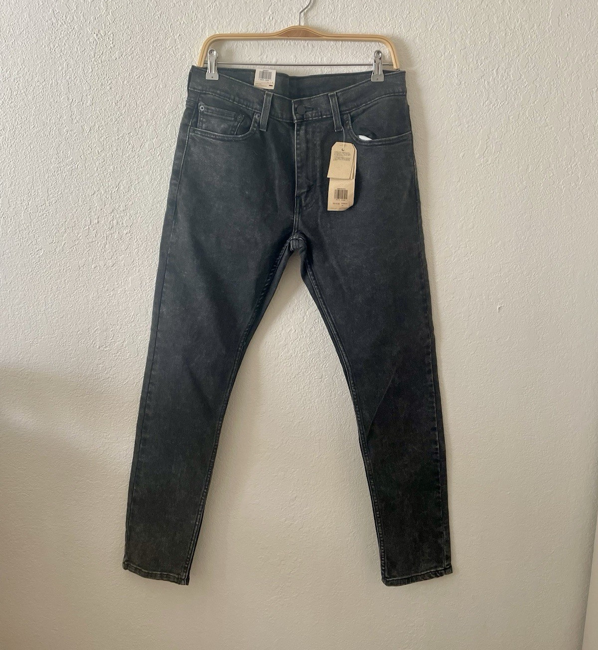 Levi’s Men’s Slim Taper Stretch Jeans Charcoal Wash Black Mid Rise Denim