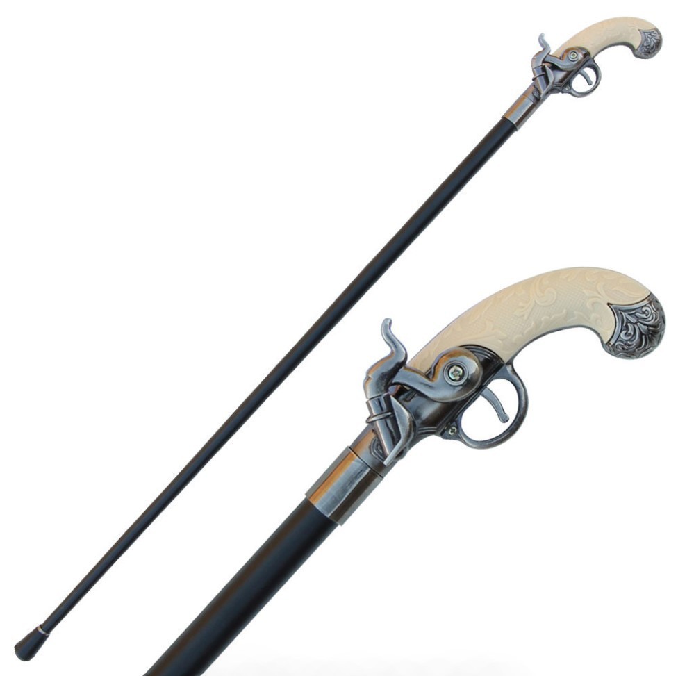 Flintlock Antique Gun Handle Cane Gentleman’s Walking Stick Pistol Shape Novelty