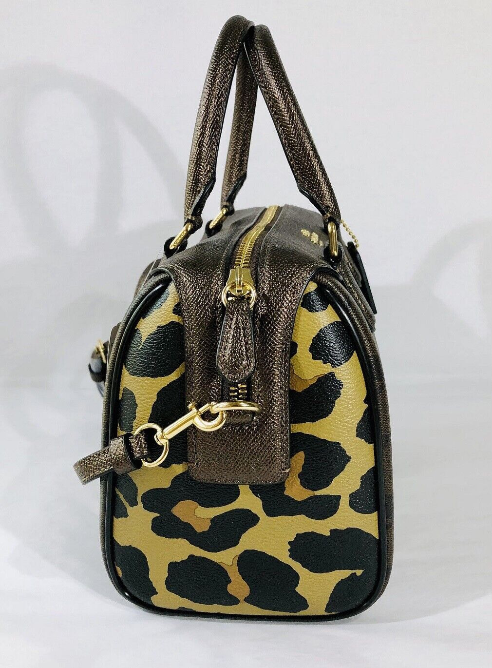 COACH Signature and Leopard Print Mixed Mini Bennett Satchel