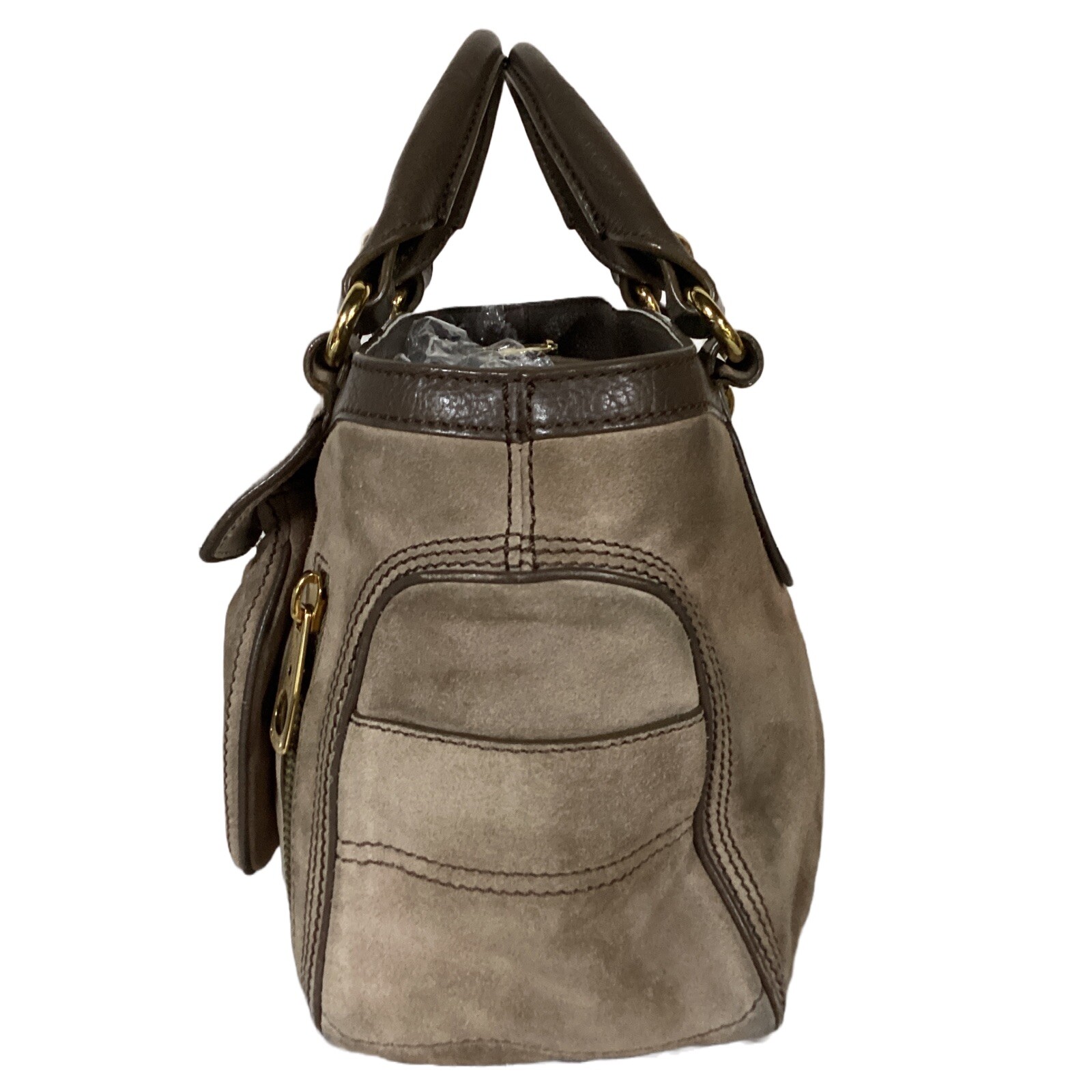 DARK ESPRESSO BROWN LEATHER CELINE “BOOGIE” CONTRAST STITCH SATCHEL BAG
