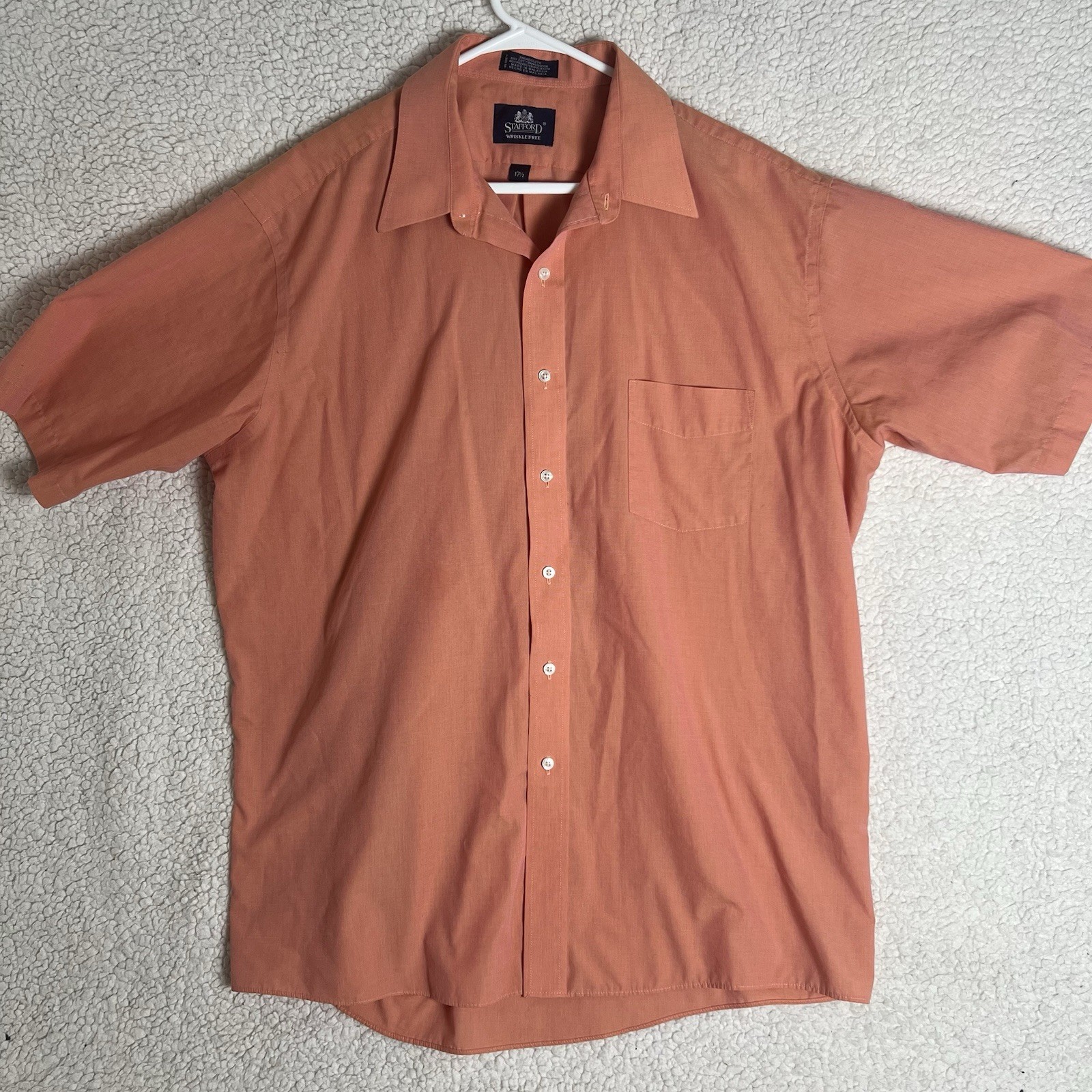 Stafford Wrinkle Free Broadcloth Short Sleeve Button Up Shirt Salmon Mens 17.5