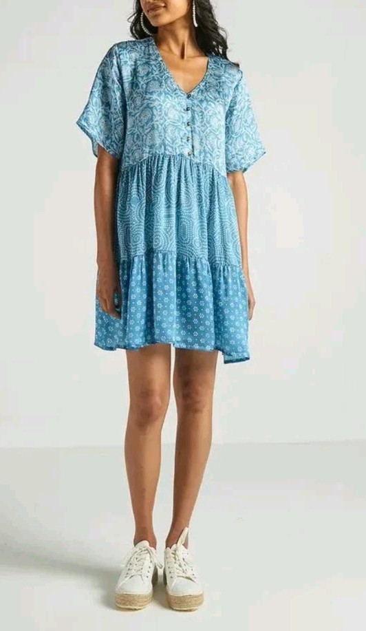 NWT Reistor X Madewell 100% Bemberg Cupro Tiered Babydoll Dress Silky Pockets L