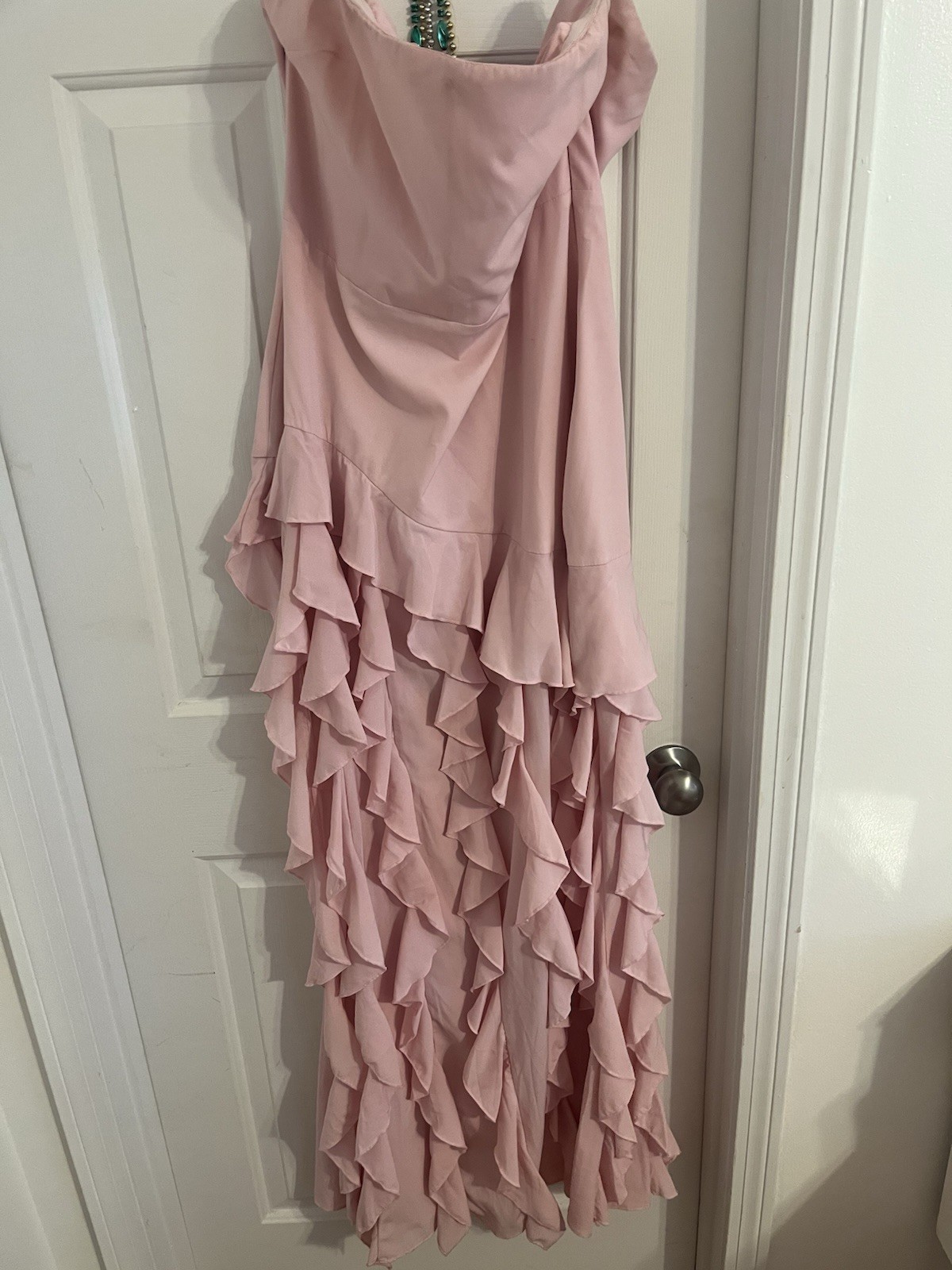 oh POLLY Pink Strapless Ruffle Chiffon Long Gown Zip UK 16 US 12