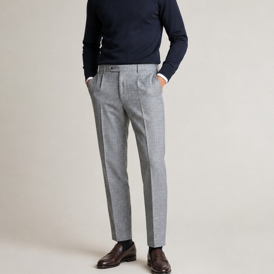 CANALI 1934 Men’s Travel flat front Trouser pants Heather gray wool 52IT