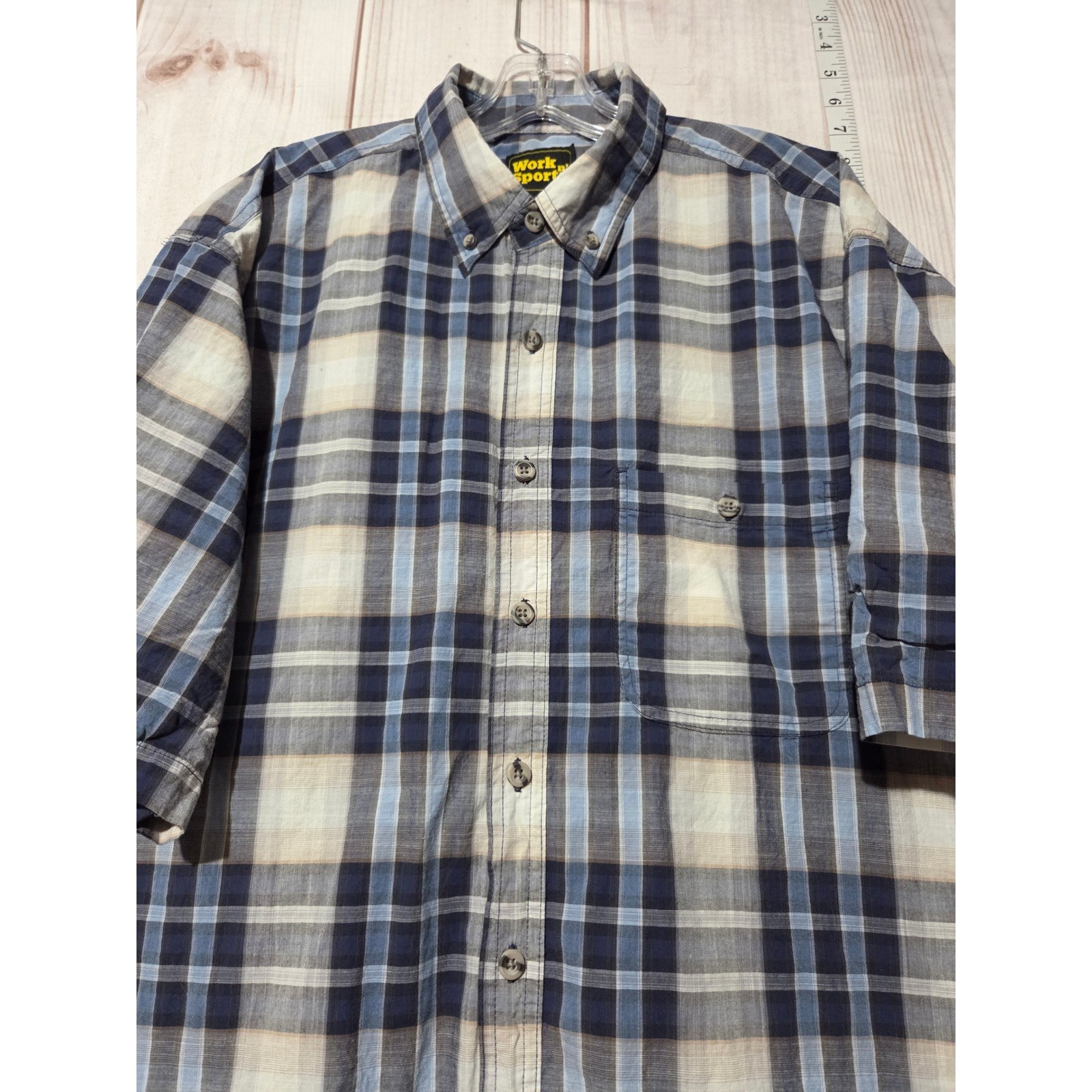 Work Sports Plaid Button Down Shirt Men’s XL Tall Short Sleeve Casual Chores