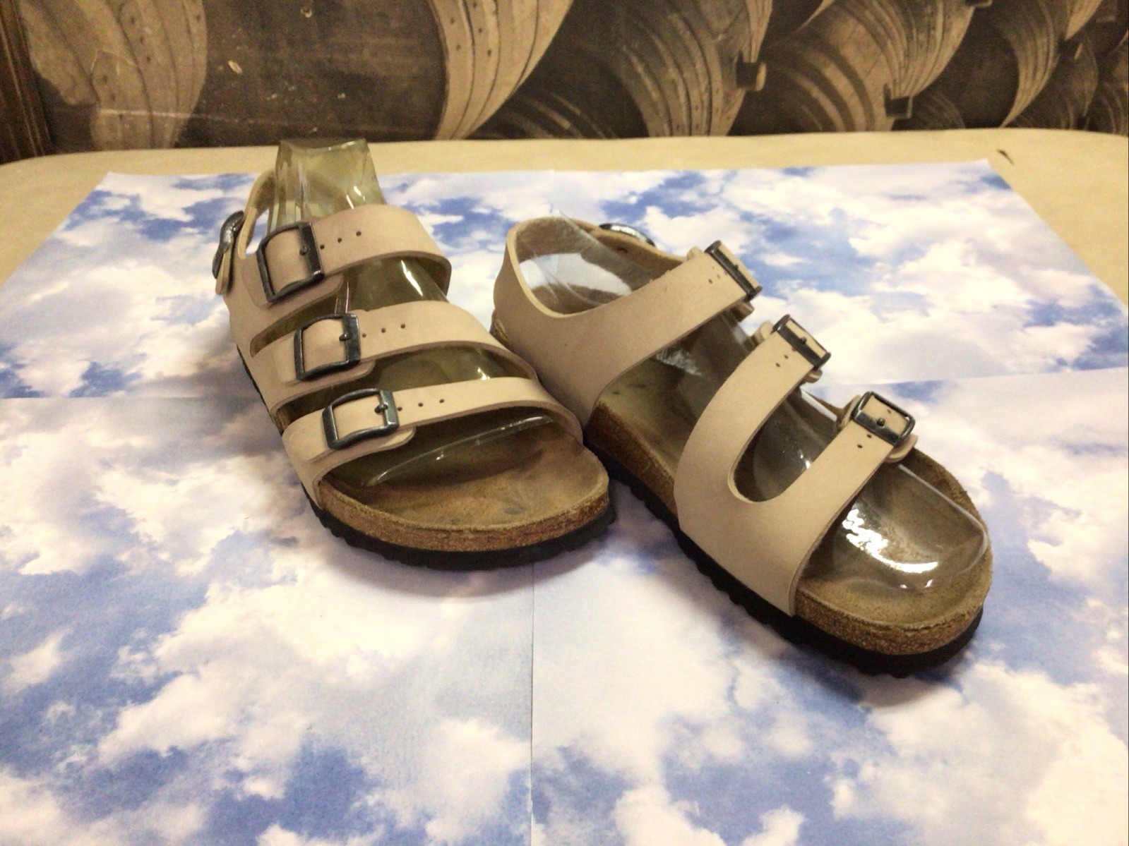 Birkenstock Birki’s Florida 3 Strap Leather Sandal Size 38 US L7 M5 Beige Unisex