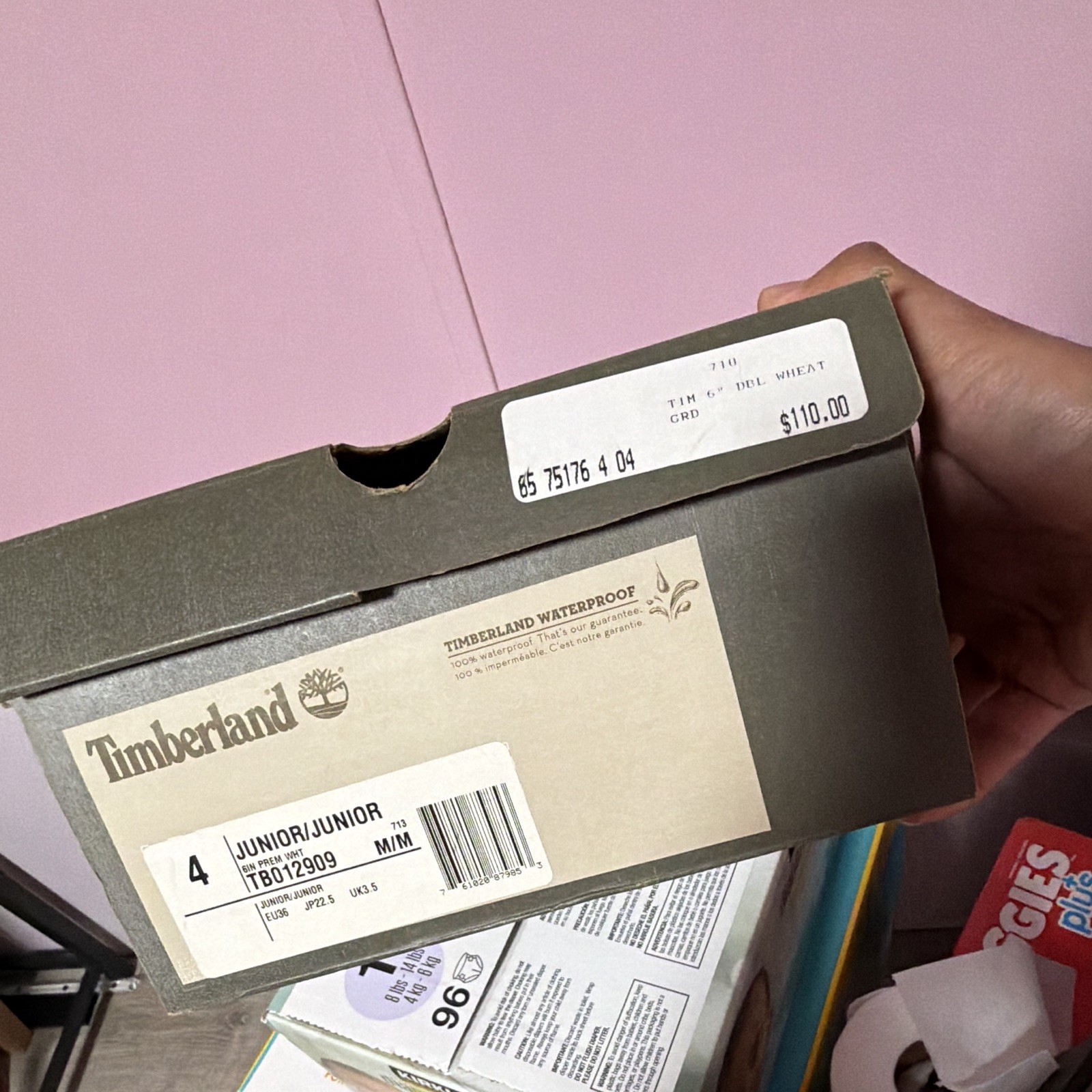 Timberland 6″ Waterproof Unisex Kids Lace-Up Boots US 4M Wheat TB012909
