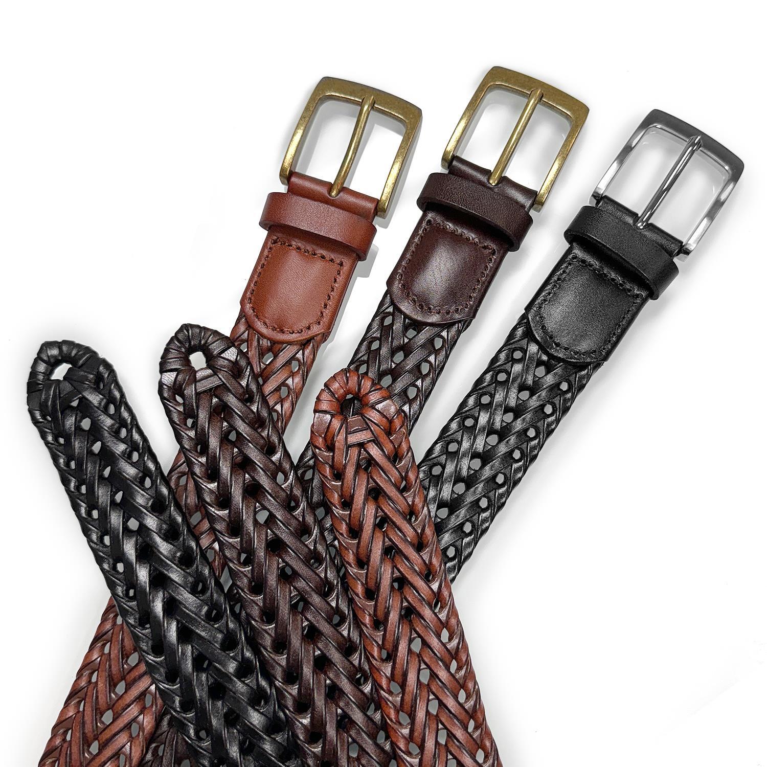 Men’s Braided Belt Genuine Leather Woven Casual Dress Belt 1-3/8″(35mm) Wide