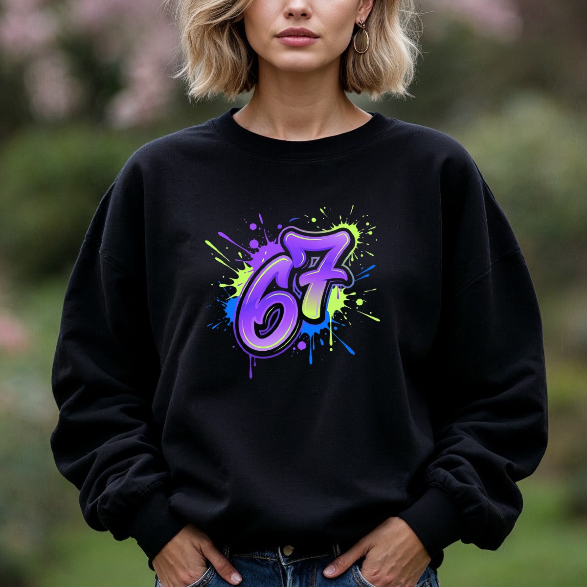 Bright 67 Graffiti Paint Slogan Unisex Sweatshirt Six Seven Graphic Jumper