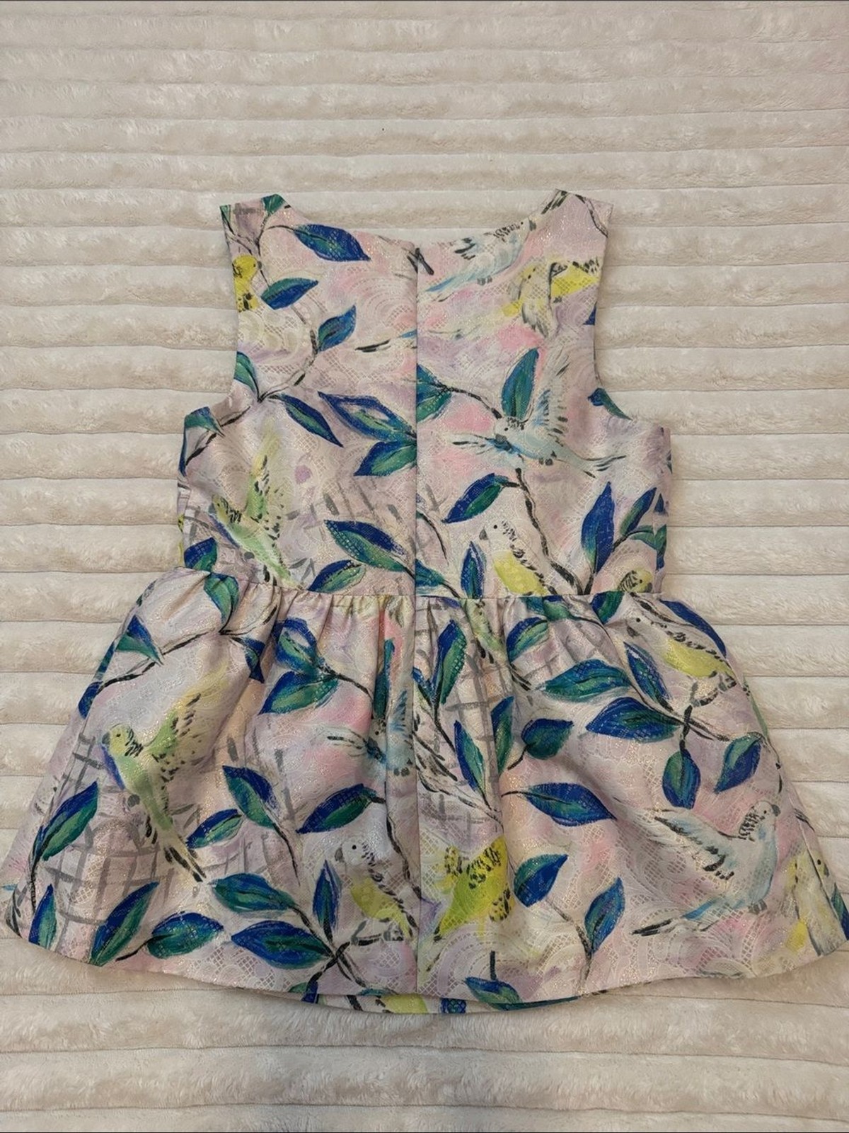 Leifsdottir Anthropologie Bird Print Peplum Top Size 6 Jacquard Sleeveless