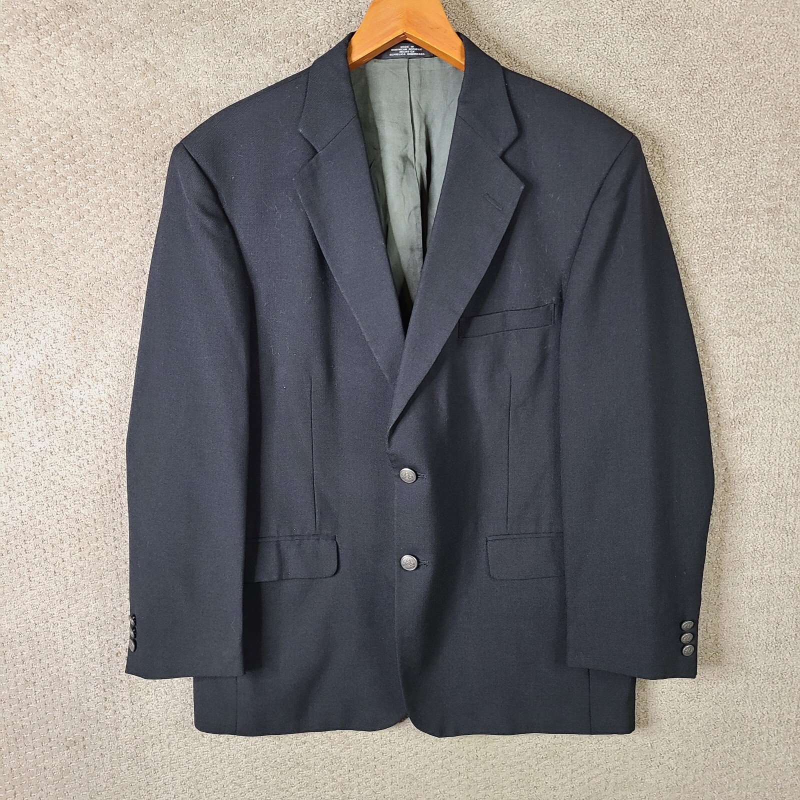 Stafford Jacket Mens 42R Black Sport Coat Pewter Buttons Worsted Wool Blend