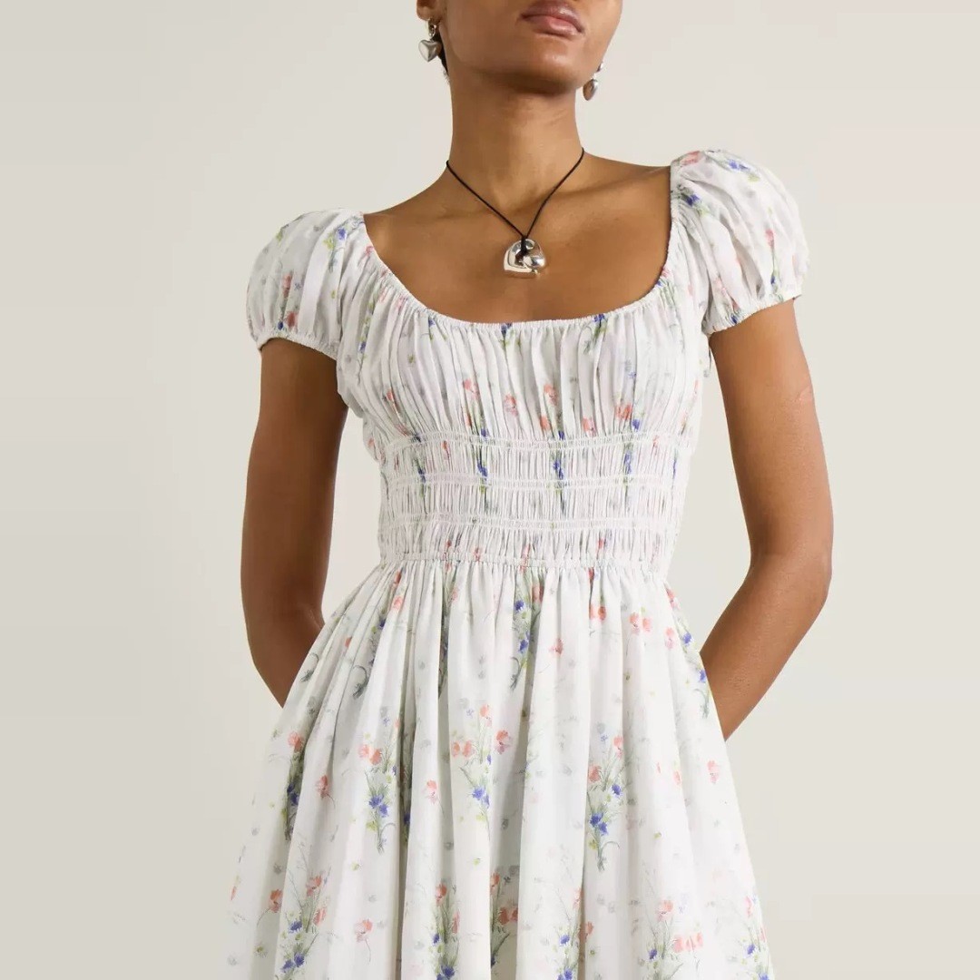 Doen Organic Cotton Short Sleeve Floral Printed Midi Dress for Women 2025 XS SML