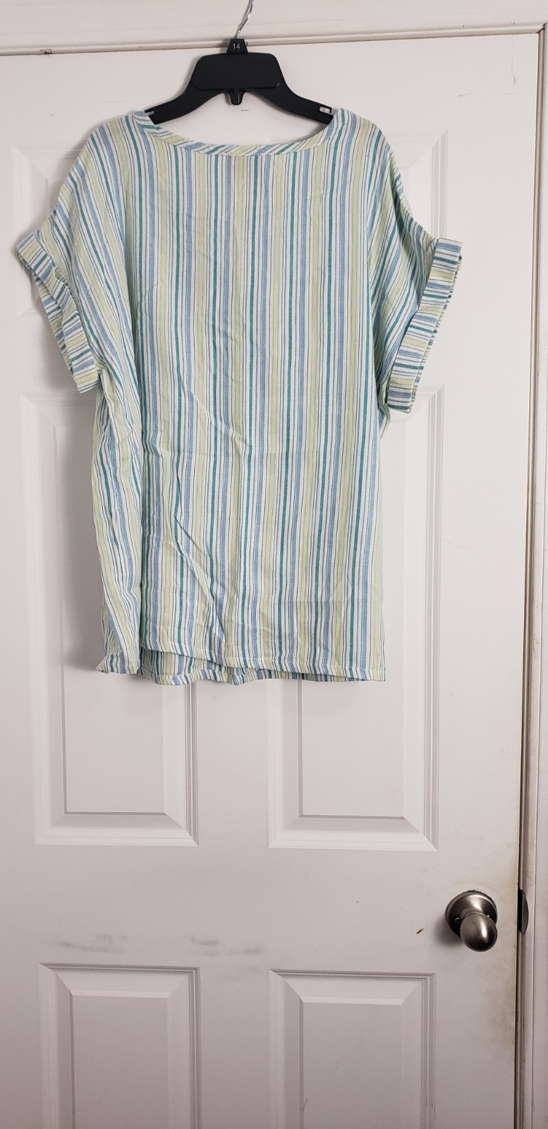 44° North women’s vertical-striped button-front top, size 1X, crafted with a…