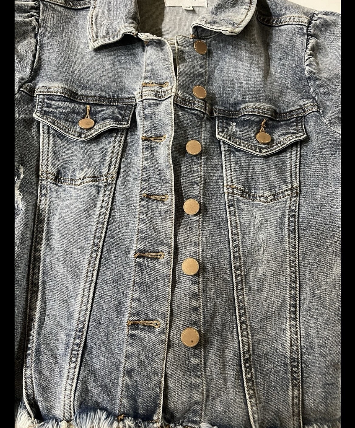 Dear John Roselyn Puff Sleeve Jacket with Frayed Hem Size Med