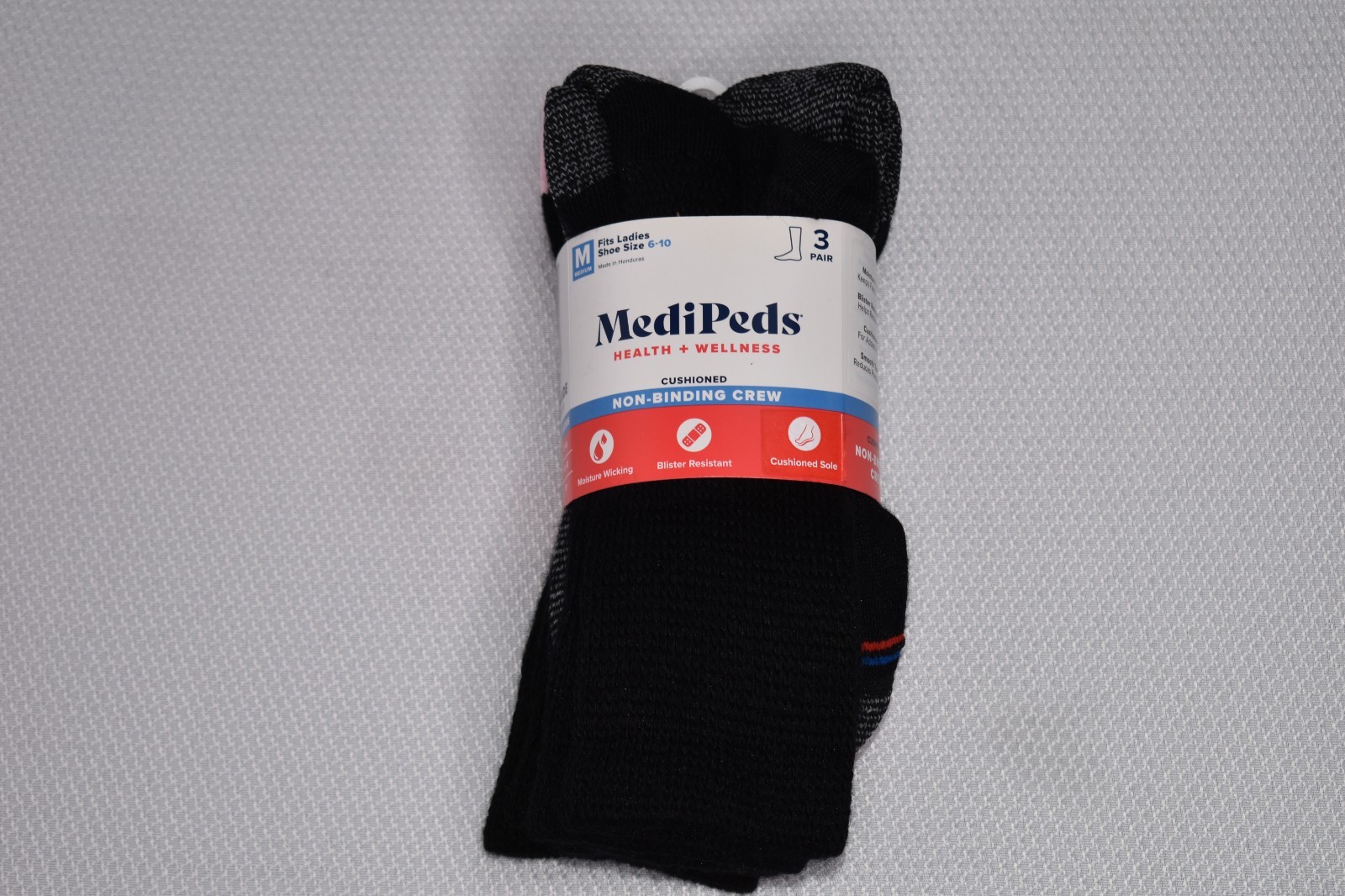 NWT MEDIPEDS 3-Pack Non-Binding Crew Socks Black and Pink