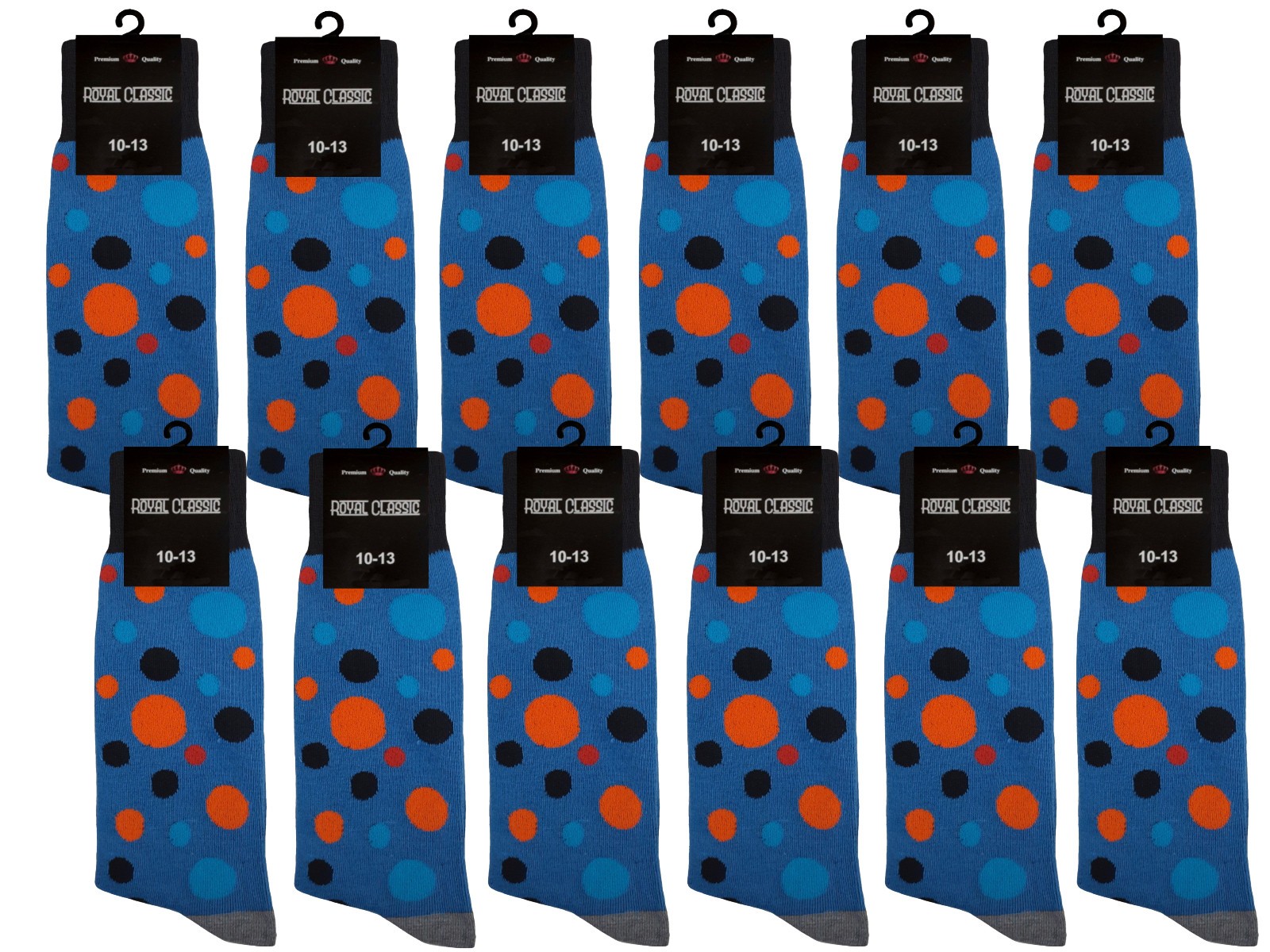 BLUE MULTICOLOR POLKA DOT COTTON NOVELTY DRESS SOCKS 10-13 TRUE TO SIZE
