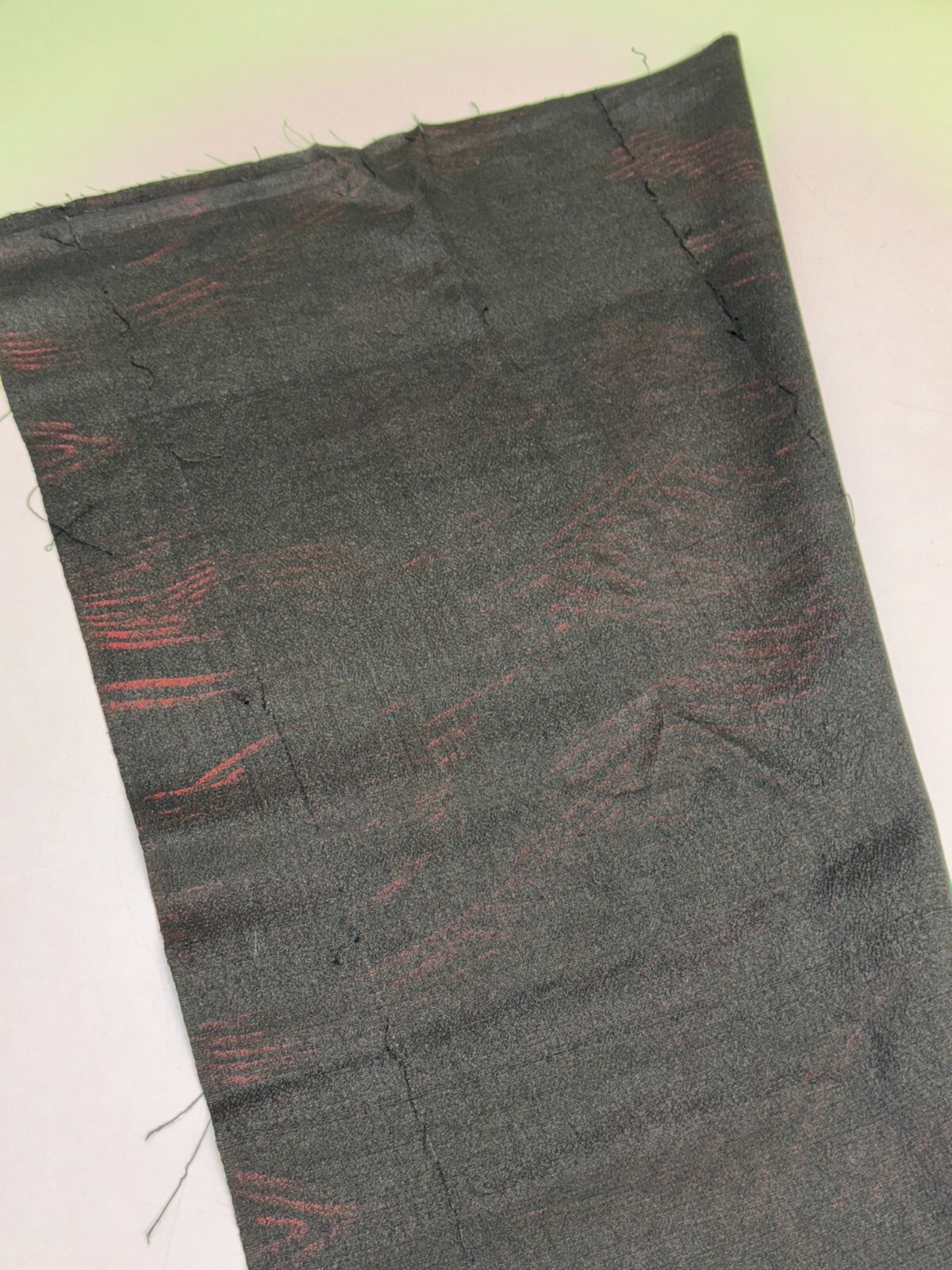 Japanese Vintage Kimono Fabric cloth Boro silk Red Black Tradition Dirt 57×7.4in
